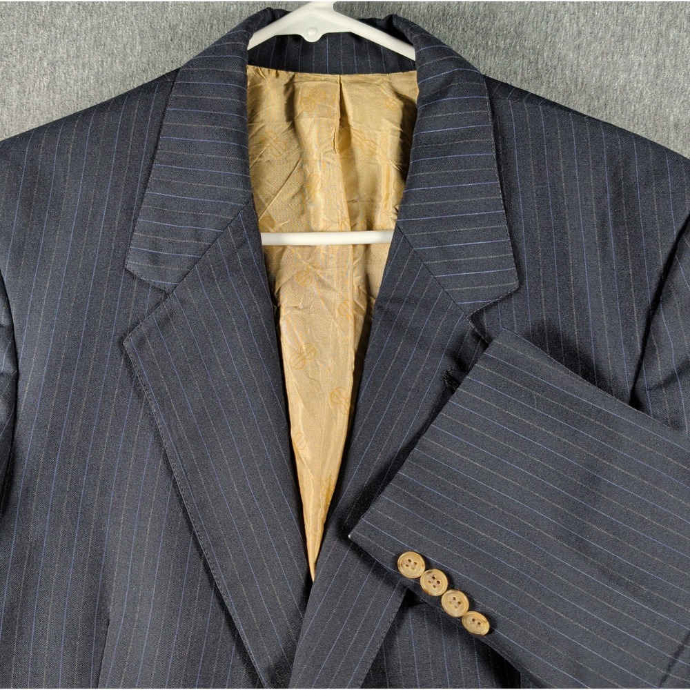 Bill Blass Pinstripe Half Lined Blazer 40R Navy Wool Preppy Sport Coat USA VGUC